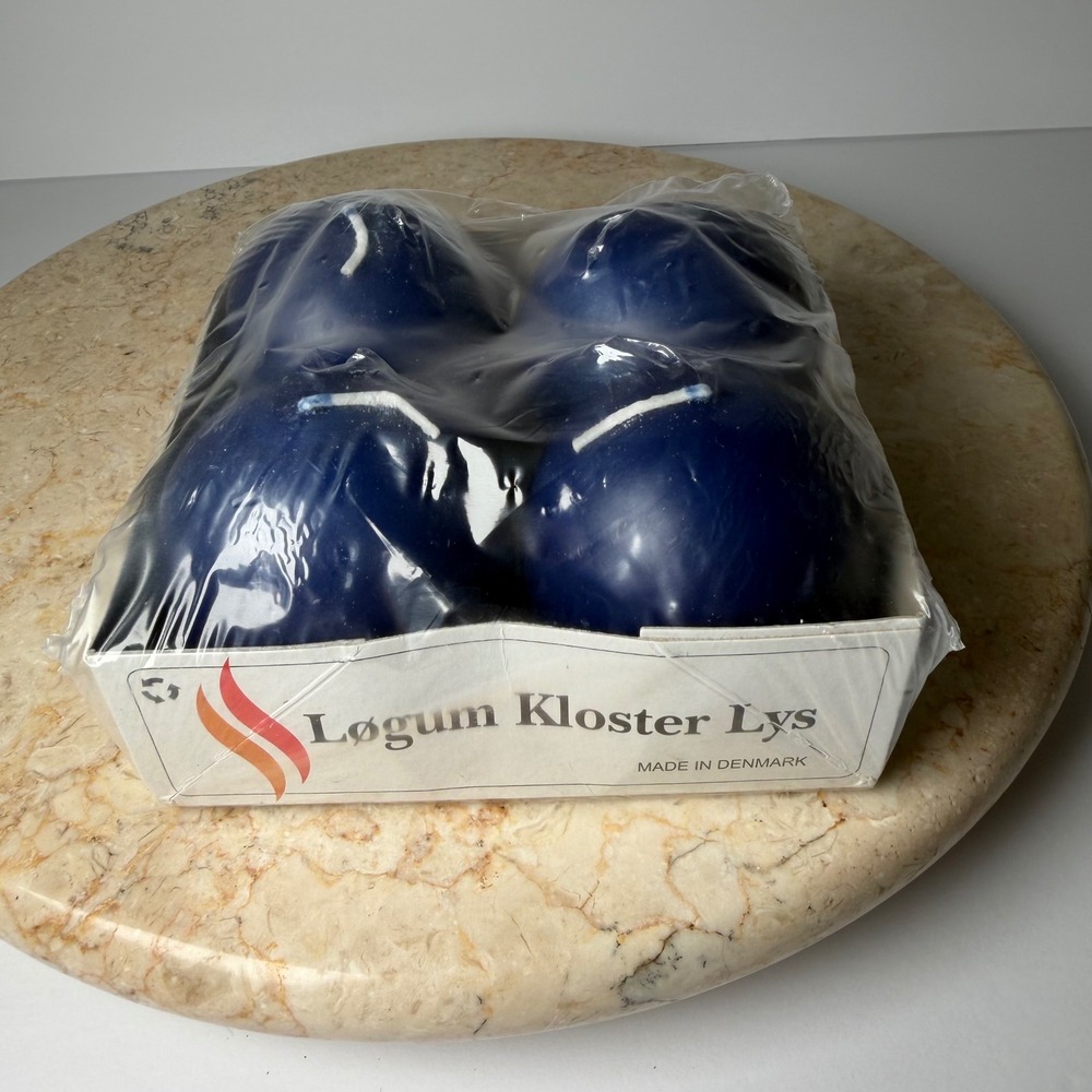 Logum Kloster Lys Ball Candles 4pk Navy Round Danish Made 12hr Burn Time VTG